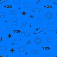 Y2K trendy seamless pattern. Blue background. Retro futuristic minimal wallpaper. Vector