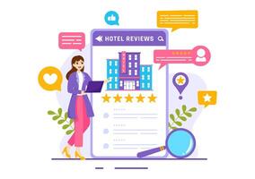 Hotel Reviews Vector Illustration with Rating Service, User Satisfaction to Rated Customer, Product or Experience in Flat Cartoon Background