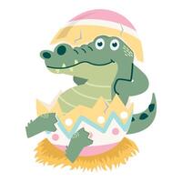 Cute crocodile in eggshell easter vector