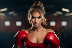 Boxer Woman with Boxing Gloves in the Gym photo