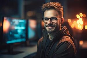 AI generated Male Programmer with Glasses photo