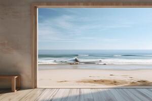 AI generated Beach Through an Open Window, Background Sea photo