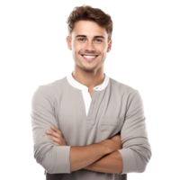 AI generated Portrait of handsome smiling young man with folded arms isolated png