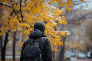 AI generated Man braving the autumn wind photo