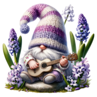 AI generated Lavender Themed Gnome with Hyacinth Flowers png