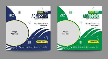 School admission social media post banner design. back to school social media post banner design template. Back to school admission promotion banner. school admission template for social media ad vector