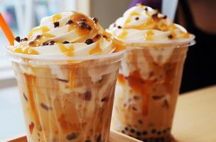 Caramel milk tea with toppings photo