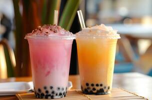 Strawberry orange bubble tea photo