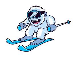 CARTOON ILLUSTRATION OF YETI SKIING vector