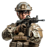 Soldier holding a gun on isolated transparent background png