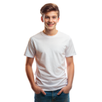 Cheerful boy with hands in jeans pockets standing against a transparent backdrop png