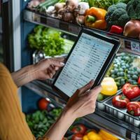 A women preparing a grocery list photo