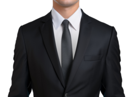 A man in a black suit and white shirt with a black tie - stock .. png