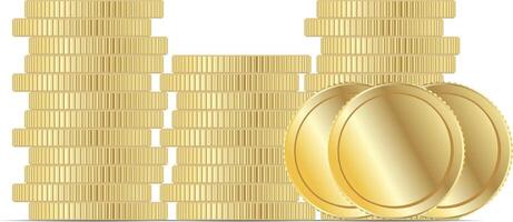 Gold Coin Stack. Flat Metal Euro or Dollar Panny Cash. Round Glossy Cartoon Cent Element for Casino, Business Finance Income. Abstract Shiny Golden Piece Pile Isolated on White Background. vector