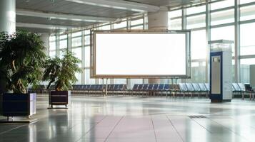 The vacant billboard in the airport a silent yet powerful symbol of the constant flow of commerce and consumerism photo