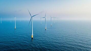 A completed offshore wind farm with each turbine generating clean renewable energy for miles around photo