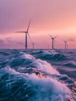 A landscape of a wind farm, symbolizing green energy and sustainability. photo