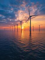 A landscape of a wind farm, symbolizing green energy and sustainability. photo