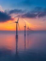 A landscape of a wind farm, symbolizing green energy and sustainability. photo