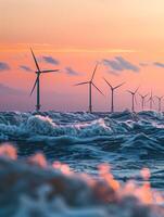 A landscape of a wind farm, symbolizing green energy and sustainability. photo