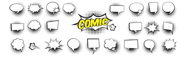 Collection of empty comic speech bubbles with halftone shadows. illustration. vector