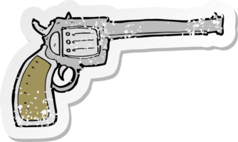 retro distressed sticker of a cartoon gun drawing png