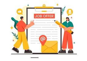 Job Offer Illustration featuring a Businessman, Recruitment Search, Career Start, and Company Vacancy in a Flat Style Cartoon Background vector