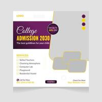 School College University Admission Social Media Banner Post Design Template vector