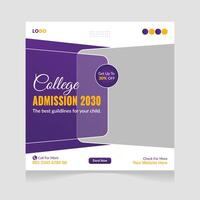 School College University Admission Social Media Banner Post Design Template vector