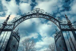 Majestic ornate gate against dramatic sky photo