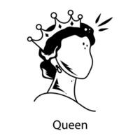 A hand drawn style icon of queen wearing crown vector