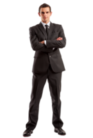 Confident Salesperson Standing in Business Suit with Arms Crossed png