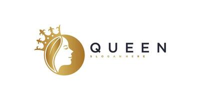 Royal beauty queen woman face and crown logo design. Premium vector