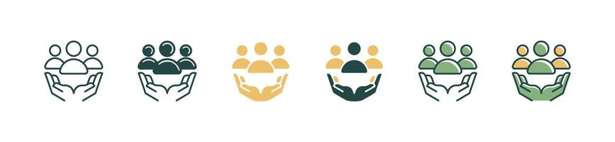 hand care with organization group people icon set business society management human communication symbol illustration vector