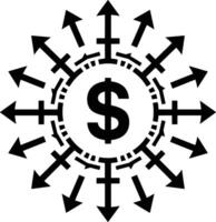 Showing Simple icon, black on white background, dollar sign surrounded by circles. vector