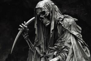 Grim reaper statue in monochrome photo