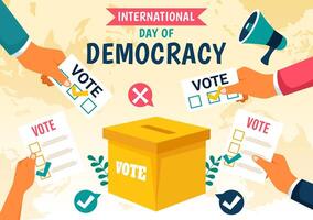 International Day of Democracy Vector Illustration on September 15 with Hands Holding Voting Papers for Resolution in a Flat Cartoon Style Background