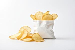 Potato chips in a white bag photo