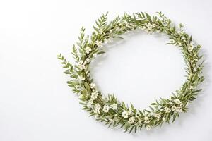 White Flowers and Green Leaves Wreath photo