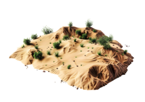 Desert landscape model with rocky terrain. Isolated on a transparent background png