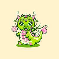 baby dragon holding candy vector