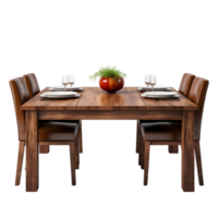 dining table with wooden chairs on transparent background png