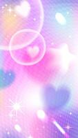 Cute y2k purple pink sparkle bubble anime stories background. Magic iridescent glow with stars and hearts. vector