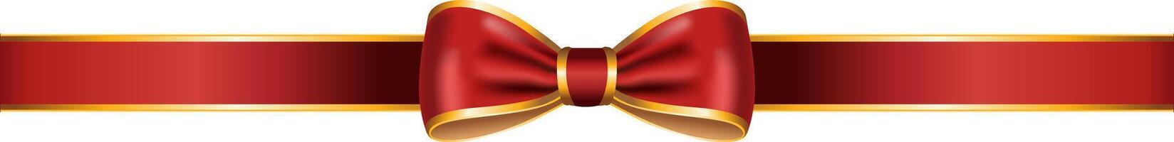 Red ribbon bow has gold trim illustration vector