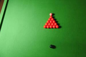 snooker balls set on a green table photo