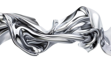 Silver Metal Fabric Waves Flowing on a Transparent Background png