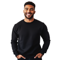 Man smiling in a black sweatshirt indoors png