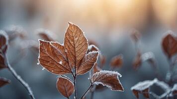 Abstract background, leaves covered with hoarfrost close-up. photo