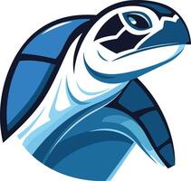 This vibrant logo features a stylized blue and white sea turtle, its head turned towards the viewer, creating a sense of curiosity and strength vector