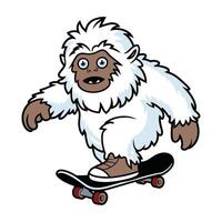 Yeti Riding a Skateboard Cartoon Illustration vector